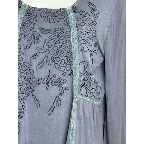 Pol Gray Embroidered 3/4 Sleeve Top S - Picture 3 of 5